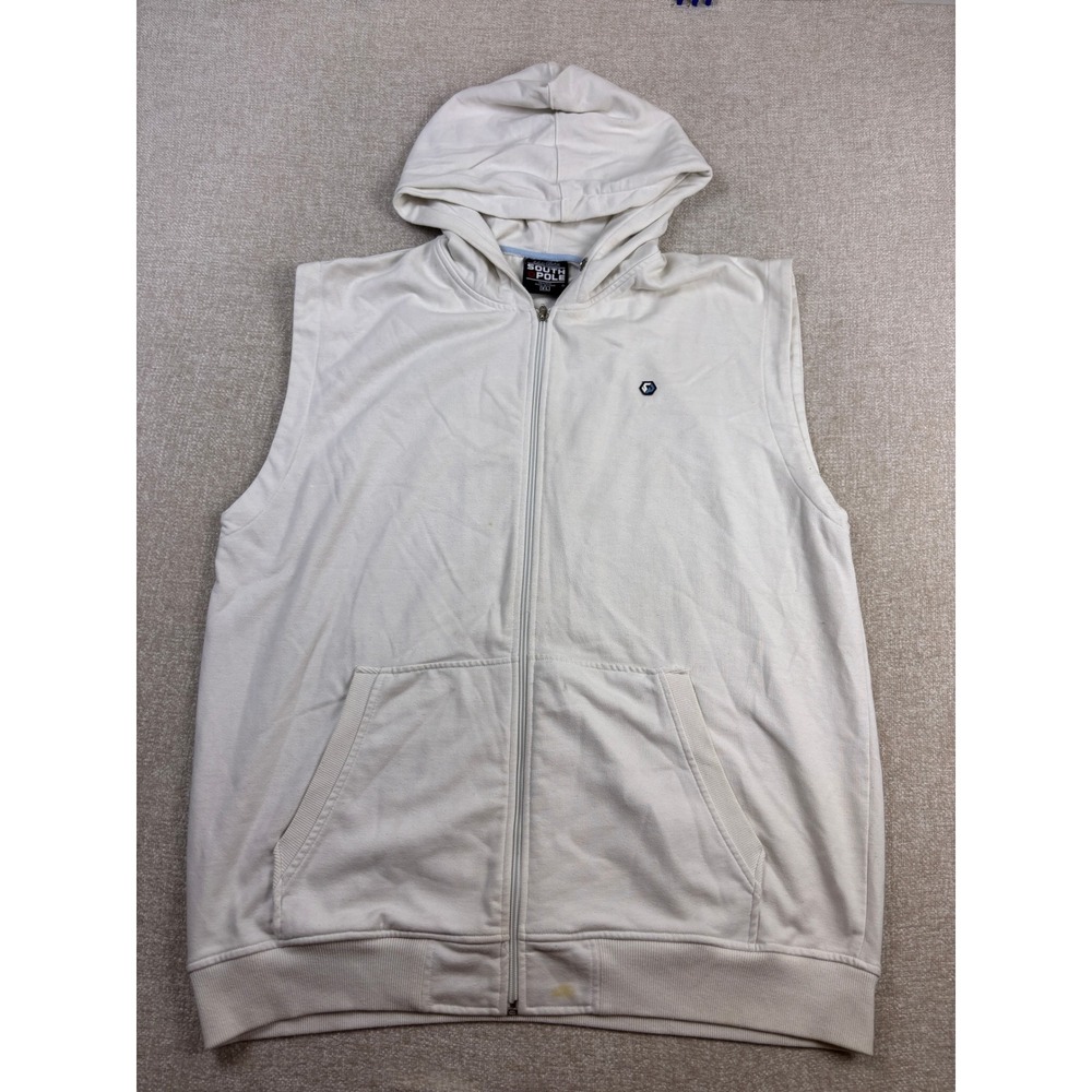 Southpole Mens XL Sleeveless Full Zip Hoodie Vest Off White Cream RN 82628